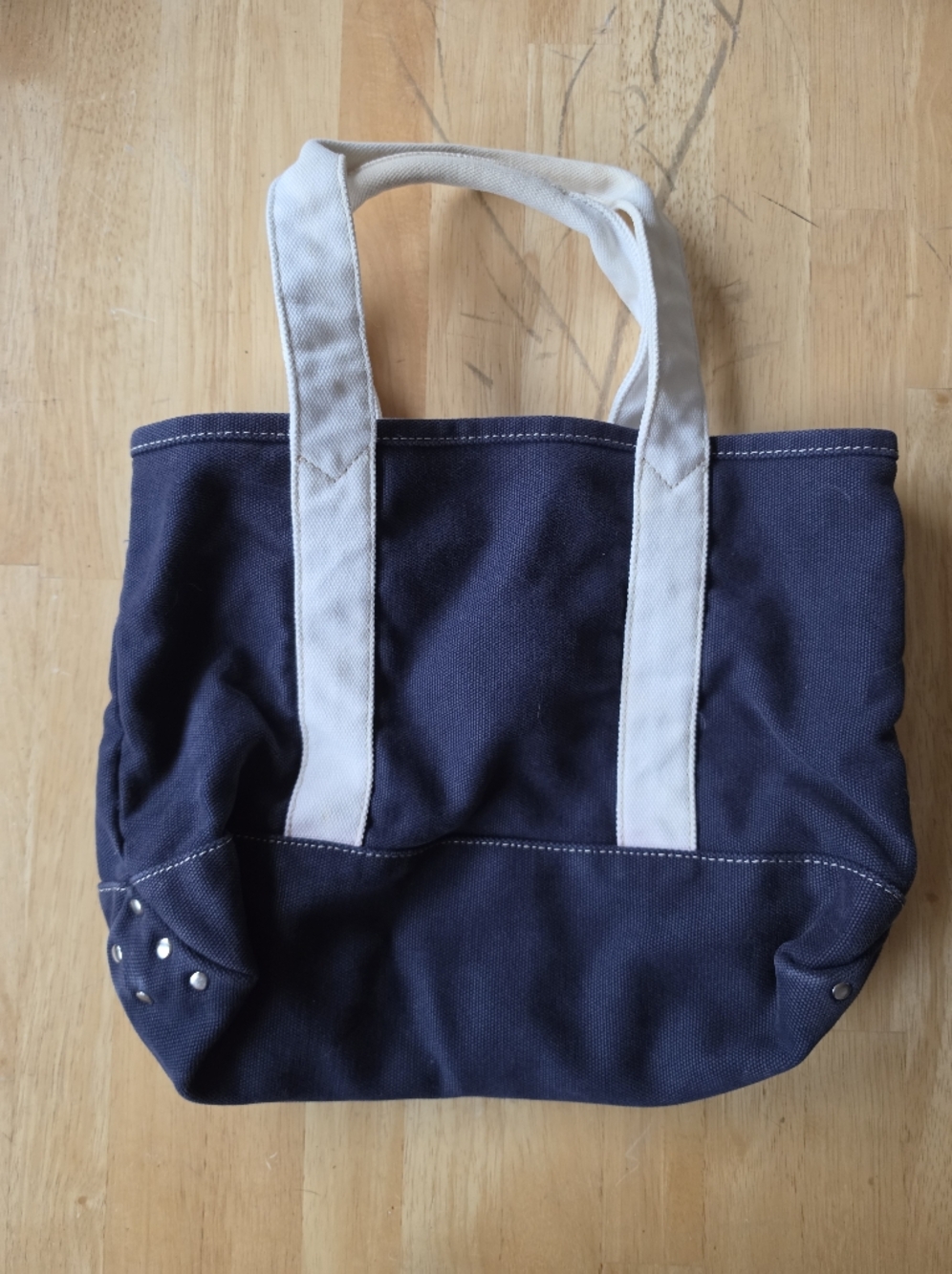 J. Crew Navy Canvas Tote White Straps Small  14x8